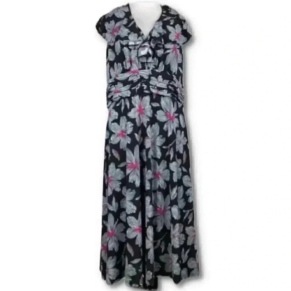 Evan Picone womens dress size 16 multicolored Floral v-neck 80s vintage - Picture 9 of 9